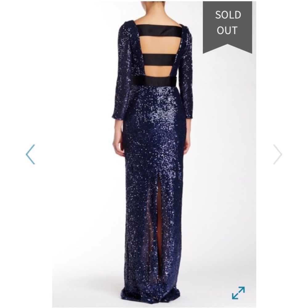 Sequined split back evening gown